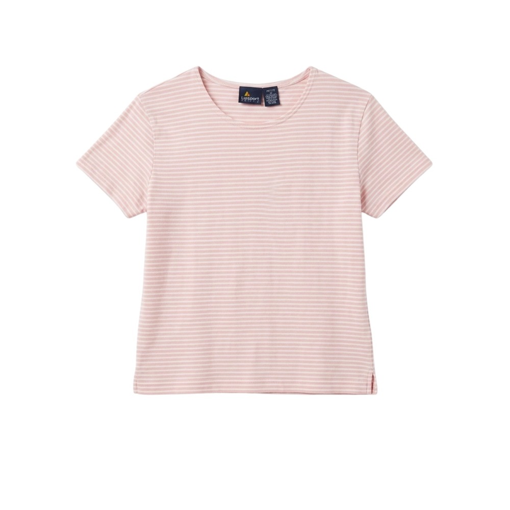 Vintage Lizsport Petite Pink White Striped Cotton Short Sleeve T-Shirt Medium